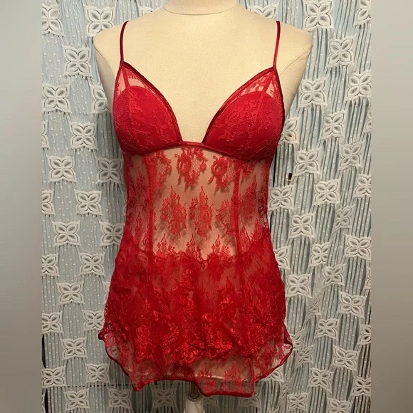 Victoria Secret Very Sexy Red Sheer Lace Babydoll Lingerie - Picture 1 of 11